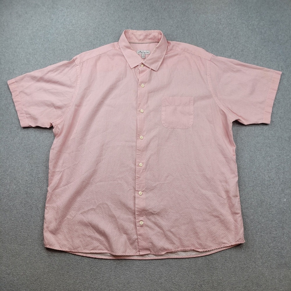 Peter Millar Linen Blend Shirt Mens XL Pink Button Up Geometric Short Sleeve